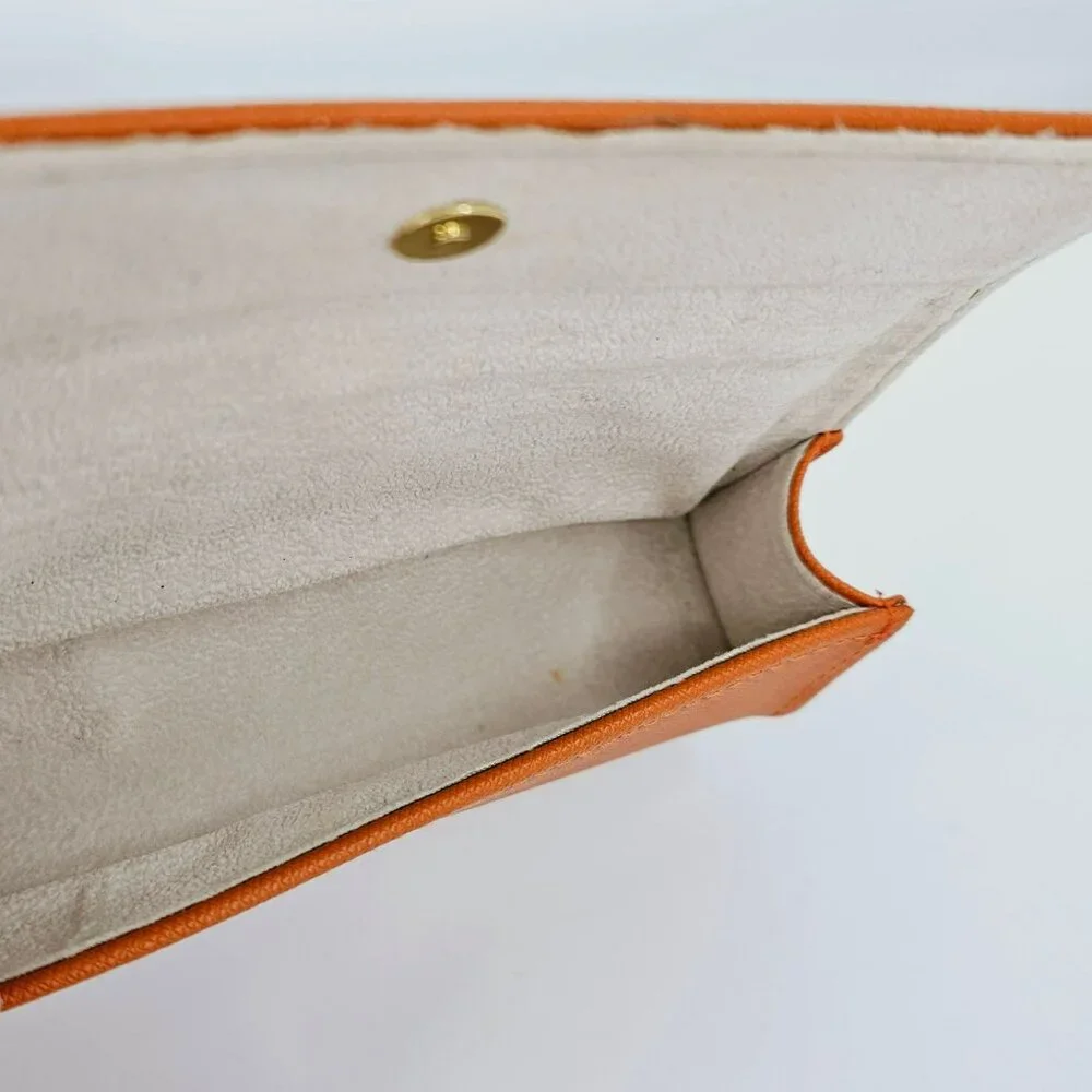 Tory Burch Glasses Case Orange Saffiano Leather Gold Metal Logo Designer Stylish